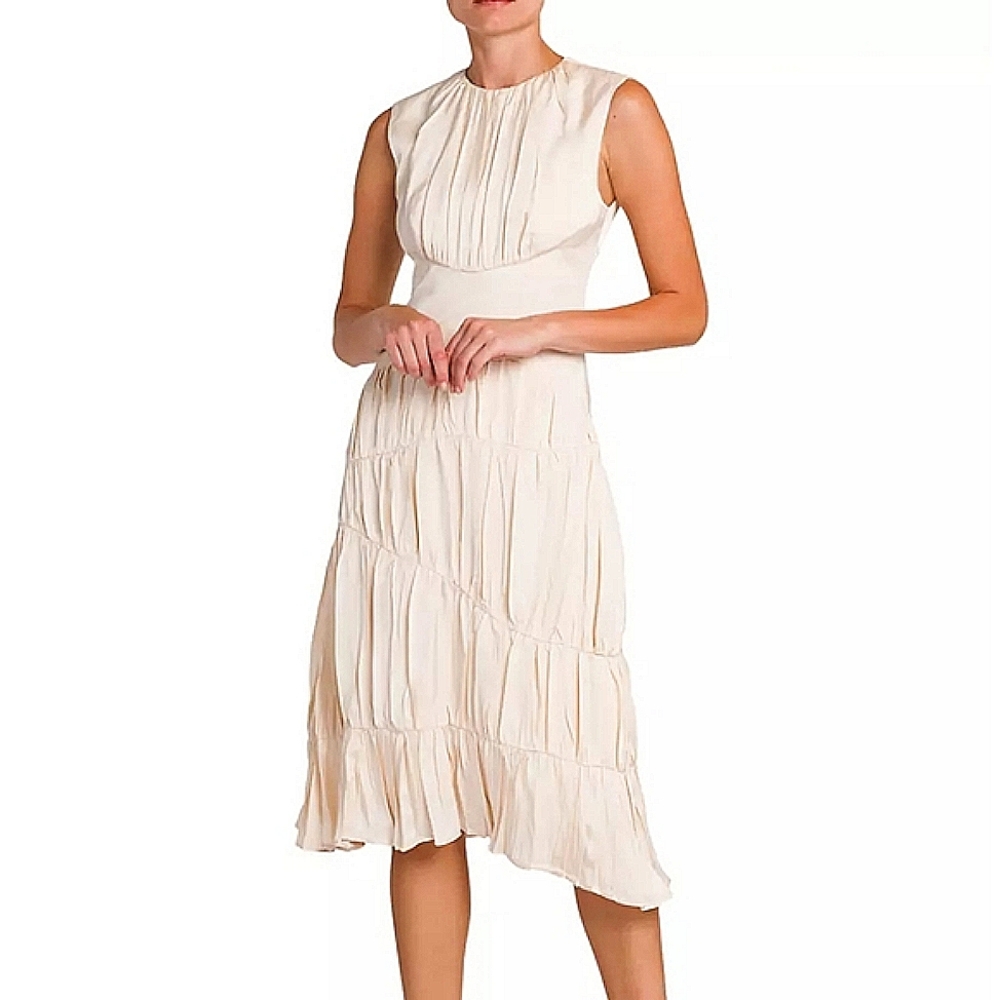 NWT$2,270 Jil Sander Pleated Tiered Sleeveless Midi-Dress Sz 32 (US 2)